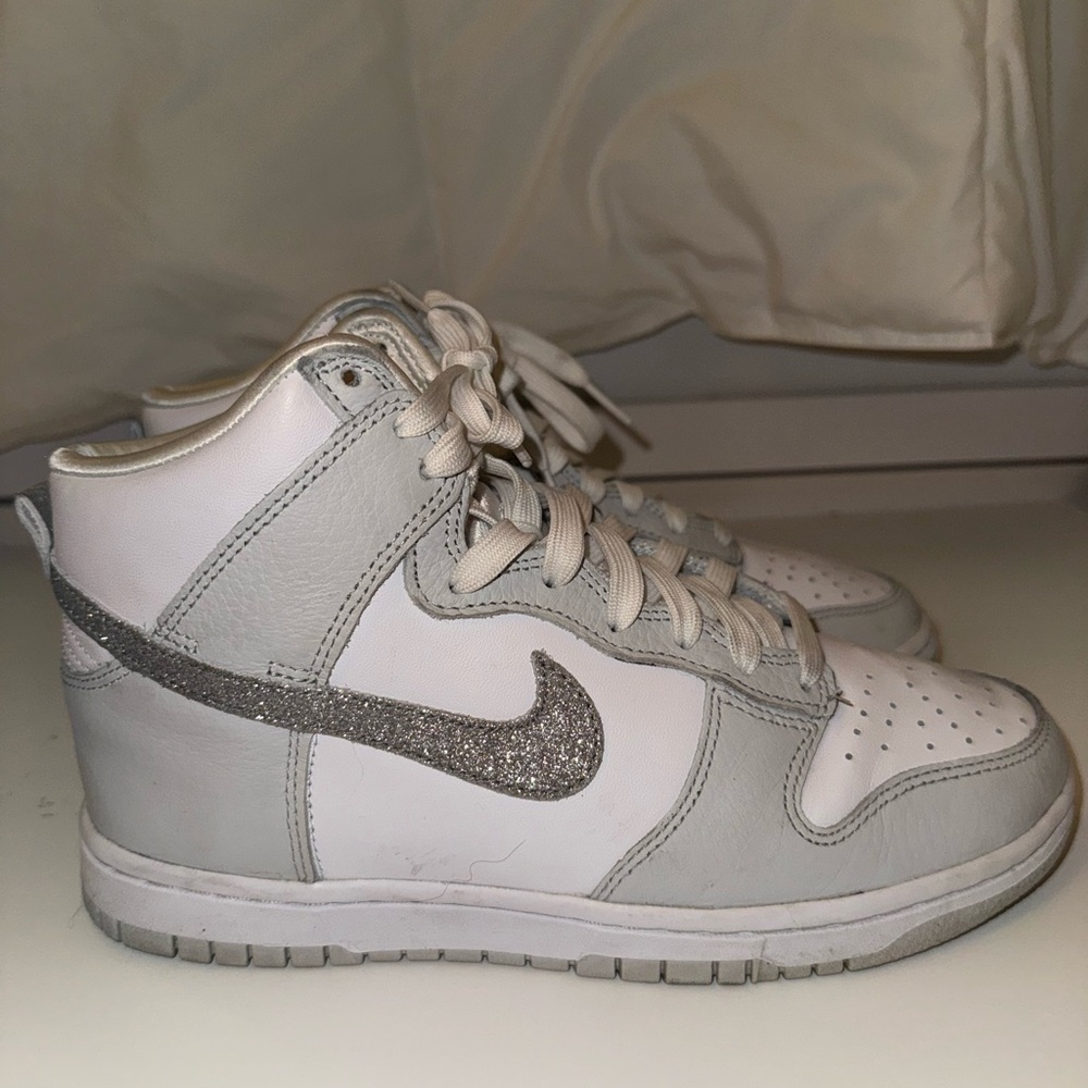 Nike Women's Dunk High Silver Glitter Swoosh